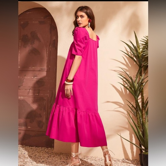 Elegant Pink Puff Sleeve Dress - Picture 2 of 10